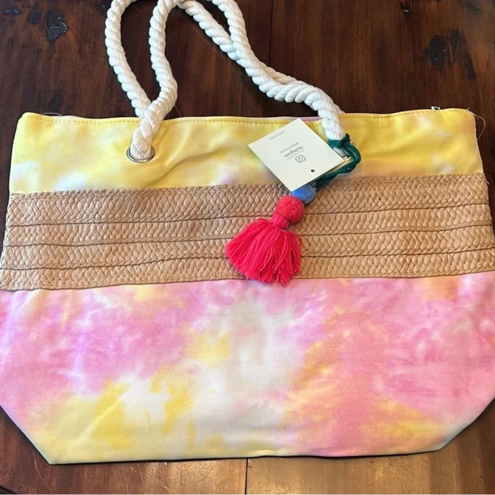 NWT Pink, Yellow And White Tie Dye Tote - Picture 2 of 5